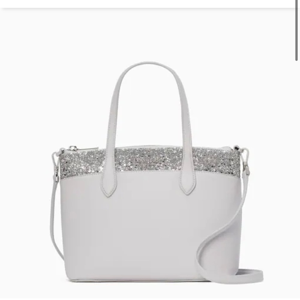 kate spade White Tote with Silver Glitter Trim